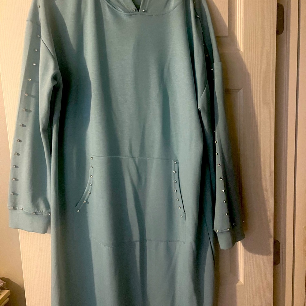 Embellished light blue green dress, with bling!Great quality.Dress up or down.